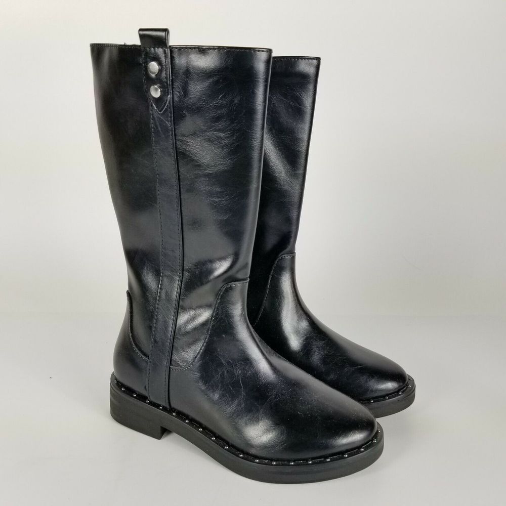 Wonder Nation Girls Size 5 Studded Riding Moto Boots Black Zippered Non Marking